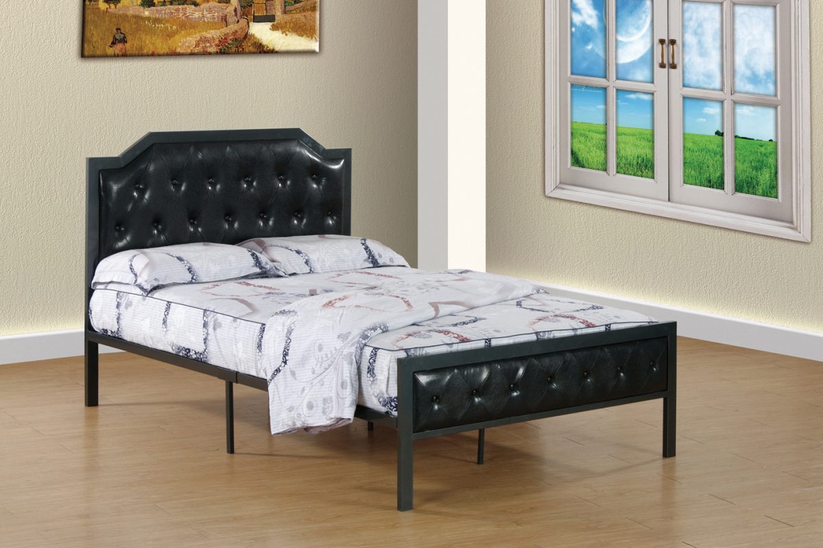 B907 BED Full Black PU Metal Bed